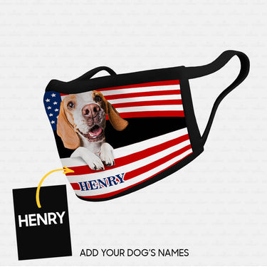 Personalized Dog Gift Idea - Dog With Brown Long Ears In American Flag For Dog Lovers - Cloth Mask
